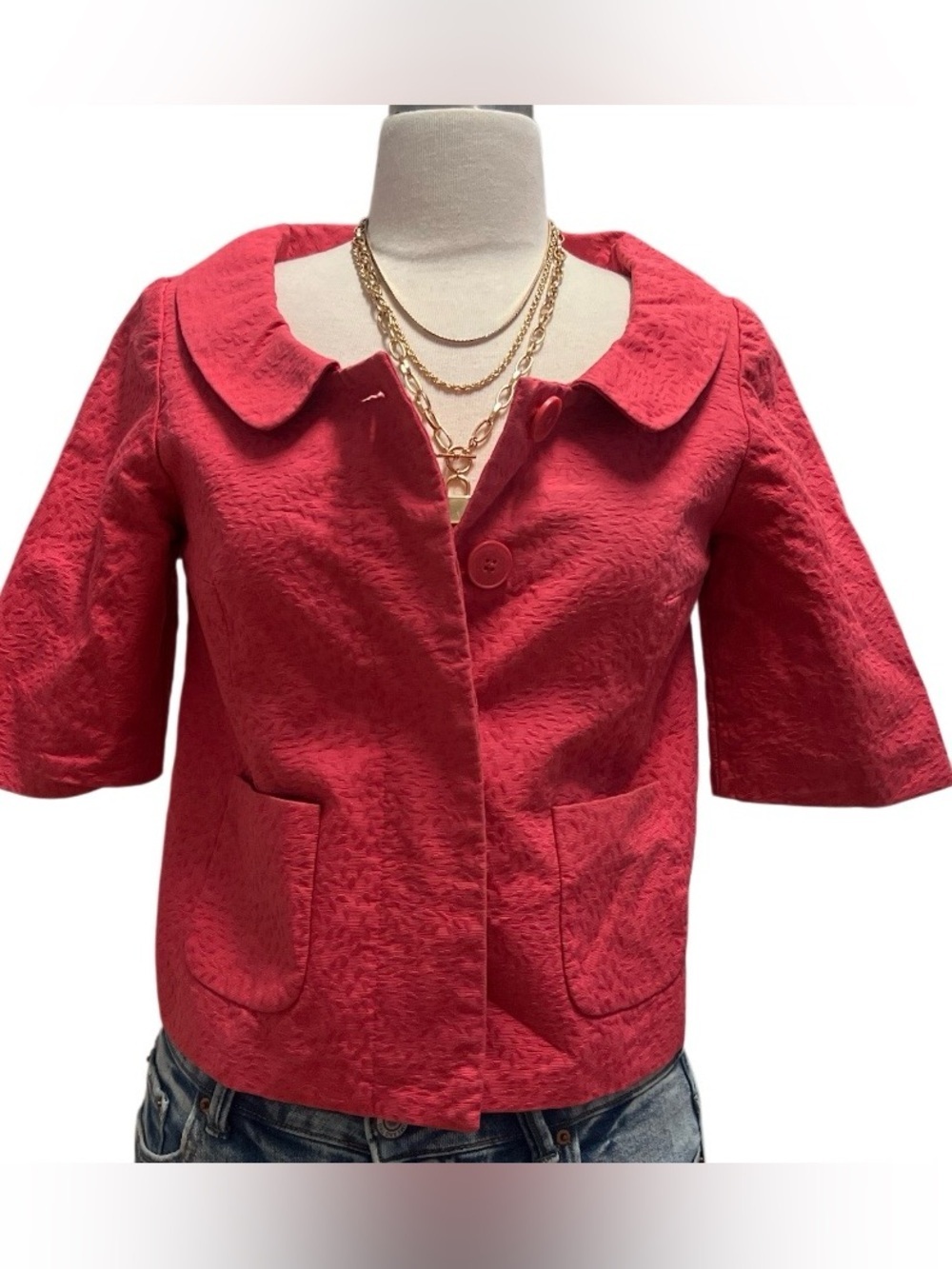LOFT - Coral Pink Textured Short-Sleeve Blazer